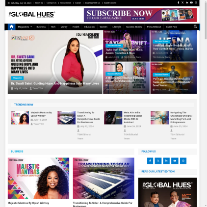 A detailed screenshot showcasing the homepage of theglobalhues.com, highlighting its main features and design elements.