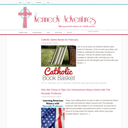 A detailed screenshot showcasing the homepage of thekennedyadventures.com, highlighting its main features and design elements.