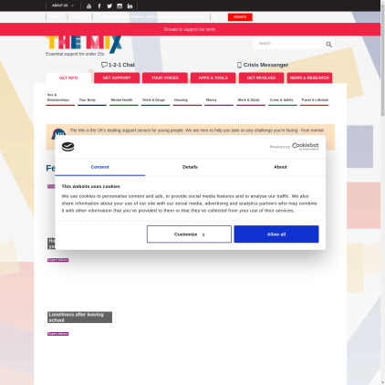 A detailed screenshot showcasing the homepage of themix.org.uk, highlighting its main features and design elements.