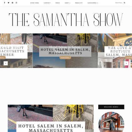 A detailed screenshot showcasing the homepage of thesamanthashow.com, highlighting its main features and design elements.