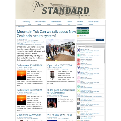 A detailed screenshot showcasing the homepage of thestandard.org.nz, highlighting its main features and design elements.