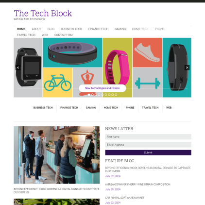 A detailed screenshot showcasing the homepage of thetechblock.com, highlighting its main features and design elements.