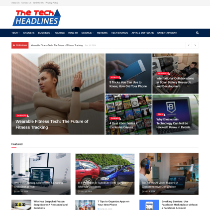 A detailed screenshot showcasing the homepage of thetechheadlines.com, highlighting its main features and design elements.