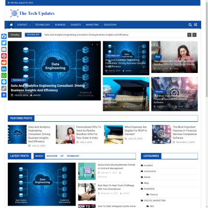 A detailed screenshot showcasing the homepage of thetechupdates.com, highlighting its main features and design elements.