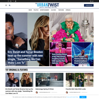 A detailed screenshot showcasing the homepage of theurbantwist.com, highlighting its main features and design elements.