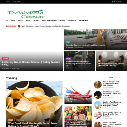 A detailed screenshot showcasing the homepage of theweekendgateway.com, highlighting its main features and design elements.