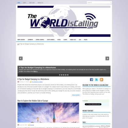 A detailed screenshot showcasing the homepage of theworldiscalling.com, highlighting its main features and design elements.