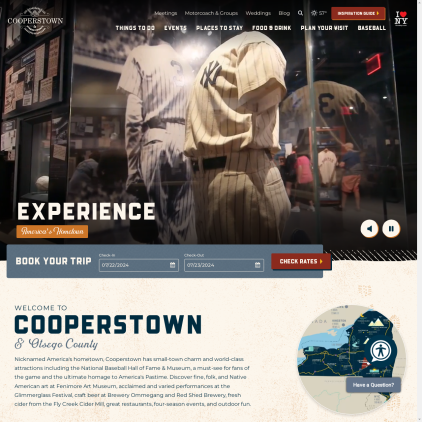 A detailed screenshot showcasing the homepage of thisiscooperstown.com, highlighting its main features and design elements.