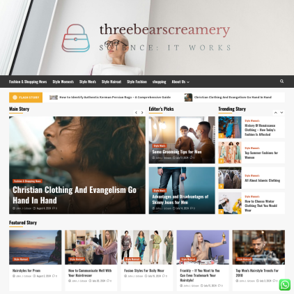 A detailed screenshot showcasing the homepage of threebearscreamery.com, highlighting its main features and design elements.