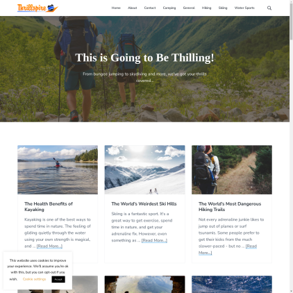 A detailed screenshot showcasing the homepage of thrillspire.com, highlighting its main features and design elements.