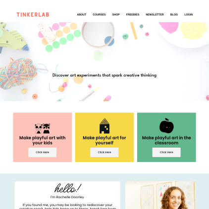 A detailed screenshot showcasing the homepage of tinkerlab.com, highlighting its main features and design elements.