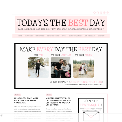 A detailed screenshot showcasing the homepage of todaysthebestday.com, highlighting its main features and design elements.