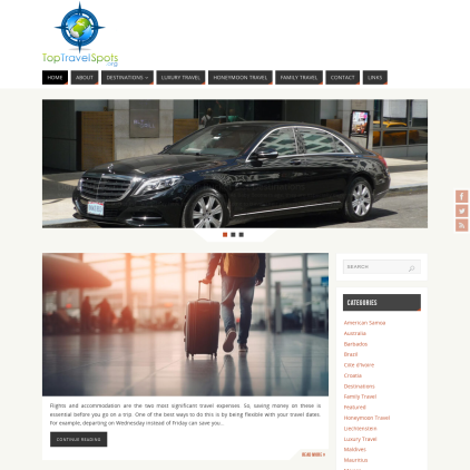 A detailed screenshot showcasing the homepage of toptravelspots.org, highlighting its main features and design elements.
