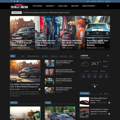 A detailed screenshot showcasing the homepage of totallymotor.co.uk, highlighting its main features and design elements.