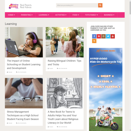 A detailed screenshot showcasing the homepage of totsfamily.com, highlighting its main features and design elements.