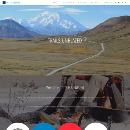 A detailed screenshot showcasing the homepage of trailsunblazed.com, highlighting its main features and design elements.