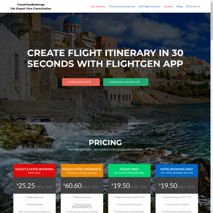 A detailed screenshot showcasing the homepage of travelvisabookings.com, highlighting its main features and design elements.