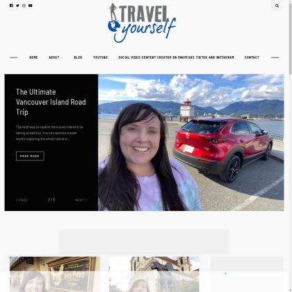 A detailed screenshot showcasing the homepage of travelyourself.ca, highlighting its main features and design elements.