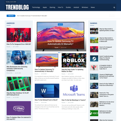 A detailed screenshot showcasing the homepage of trendblog.net, highlighting its main features and design elements.