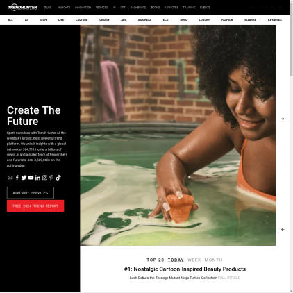 A detailed screenshot showcasing the homepage of trendhunter.com, highlighting its main features and design elements.