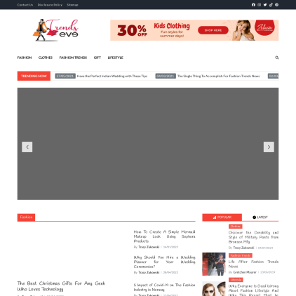 A detailed screenshot showcasing the homepage of trendseve.com, highlighting its main features and design elements.