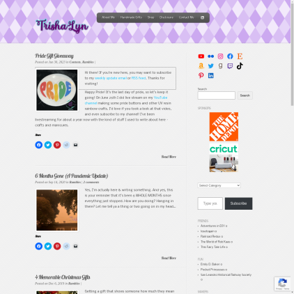 A detailed screenshot showcasing the homepage of trishalyn.com, highlighting its main features and design elements.