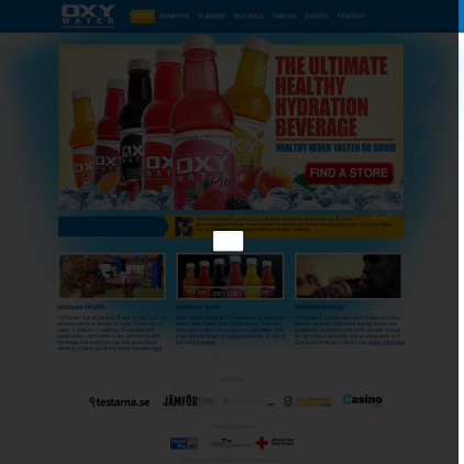 A detailed screenshot showcasing the homepage of tryoxywater.com, highlighting its main features and design elements.