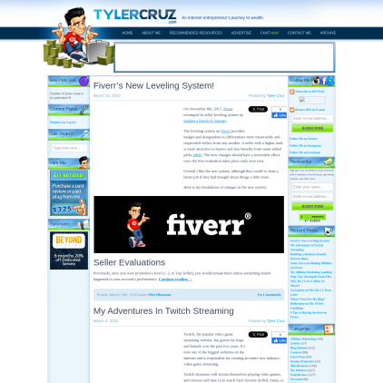 A detailed screenshot showcasing the homepage of tylercruz.com, highlighting its main features and design elements.