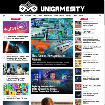 A detailed screenshot showcasing the homepage of unigamesity.com, highlighting its main features and design elements.