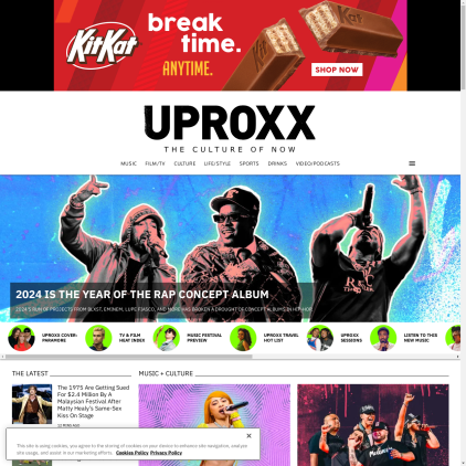 A detailed screenshot showcasing the homepage of uproxx.com, highlighting its main features and design elements.