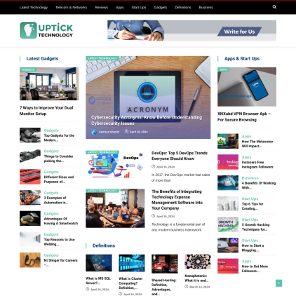 A detailed screenshot showcasing the homepage of upticktechnology.com, highlighting its main features and design elements.