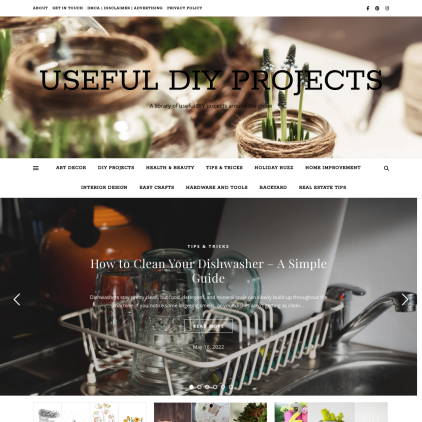 A detailed screenshot showcasing the homepage of usefuldiyprojects.com, highlighting its main features and design elements.