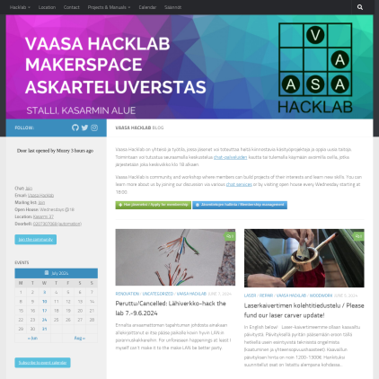 A detailed screenshot showcasing the homepage of vaasa.hacklab.fi, highlighting its main features and design elements.