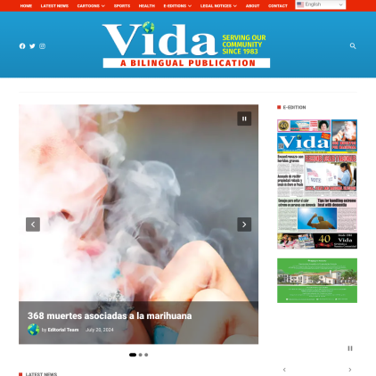 A detailed screenshot showcasing the homepage of vidanewspaper.com, highlighting its main features and design elements.