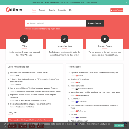 A detailed screenshot showcasing the homepage of villatheme.com, highlighting its main features and design elements.