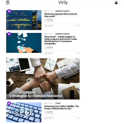 A detailed screenshot showcasing the homepage of virily.com, highlighting its main features and design elements.