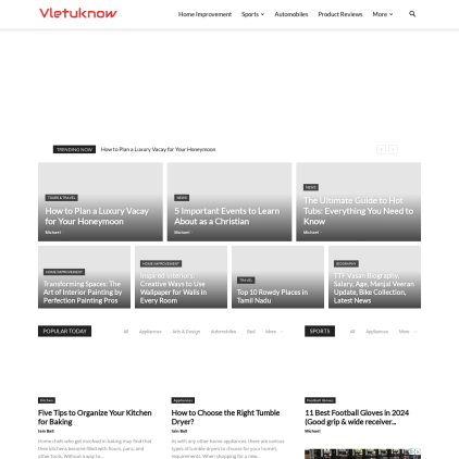 A detailed screenshot showcasing the homepage of vletuknow.com, highlighting its main features and design elements.