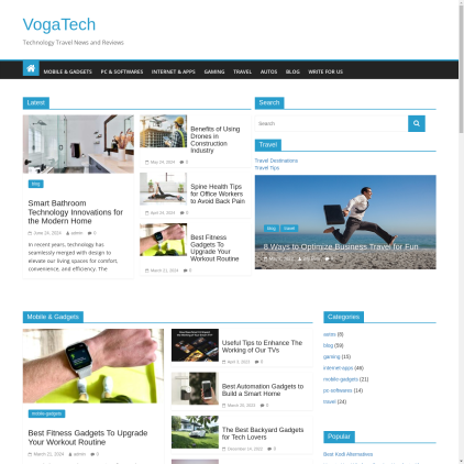 A detailed screenshot showcasing the homepage of vogatech.com, highlighting its main features and design elements.