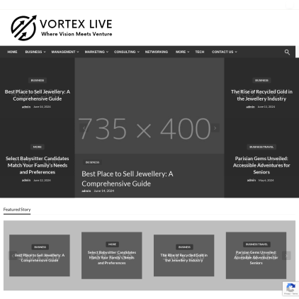 A detailed screenshot showcasing the homepage of vortexlive.ca, highlighting its main features and design elements.