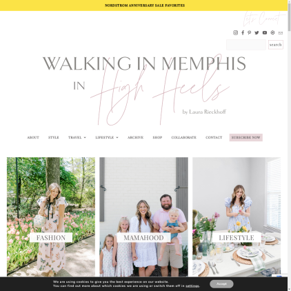 A detailed screenshot showcasing the homepage of walkinginmemphisinhighheels.com, highlighting its main features and design elements.