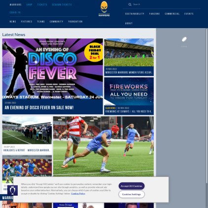 A detailed screenshot showcasing the homepage of warriors.co.uk, highlighting its main features and design elements.