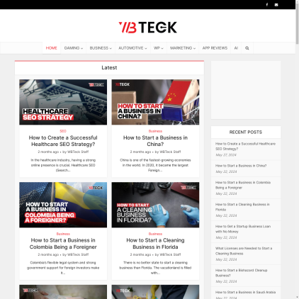 A detailed screenshot showcasing the homepage of wbteck.com, highlighting its main features and design elements.