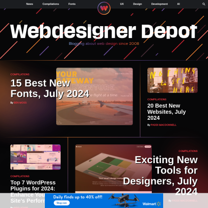 A detailed screenshot showcasing the homepage of webdesignerdepot.com, highlighting its main features and design elements.