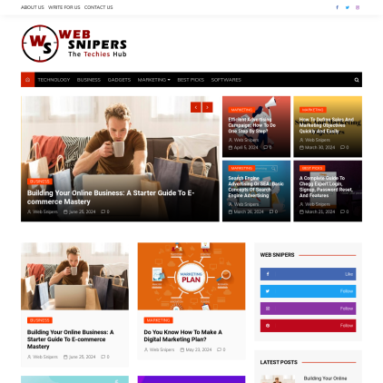 A detailed screenshot showcasing the homepage of websnipers.com, highlighting its main features and design elements.