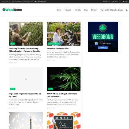 A detailed screenshot showcasing the homepage of weedbonn.org, highlighting its main features and design elements.