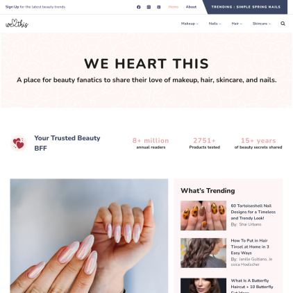 A detailed screenshot showcasing the homepage of weheartthis.com, highlighting its main features and design elements.