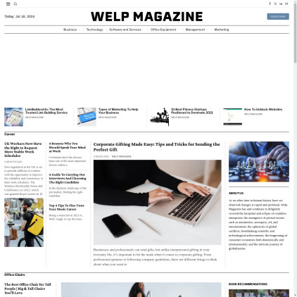 A detailed screenshot showcasing the homepage of welpmagazine.com, highlighting its main features and design elements.