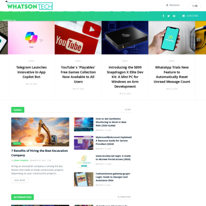 A detailed screenshot showcasing the homepage of whatsontech.com, highlighting its main features and design elements.