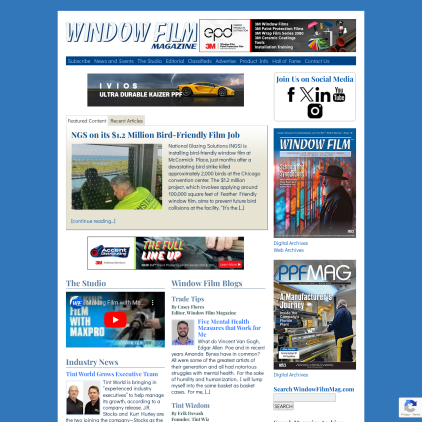 A detailed screenshot showcasing the homepage of windowfilmmag.com, highlighting its main features and design elements.