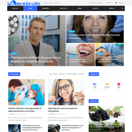 A detailed screenshot showcasing the homepage of womenhealth1.com, highlighting its main features and design elements.